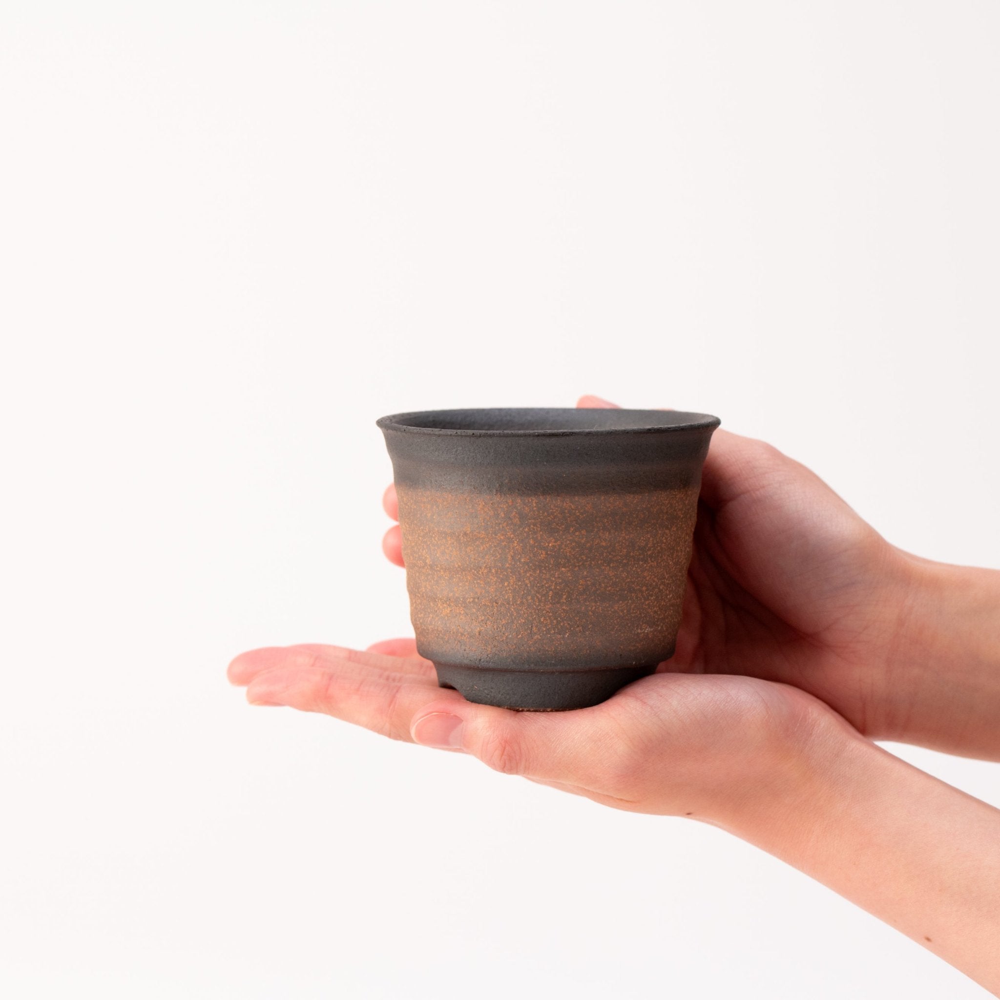 Naginowa Kurofuki Corrugated BANKO Ware Japanese Bonsai Pot 3.6in.