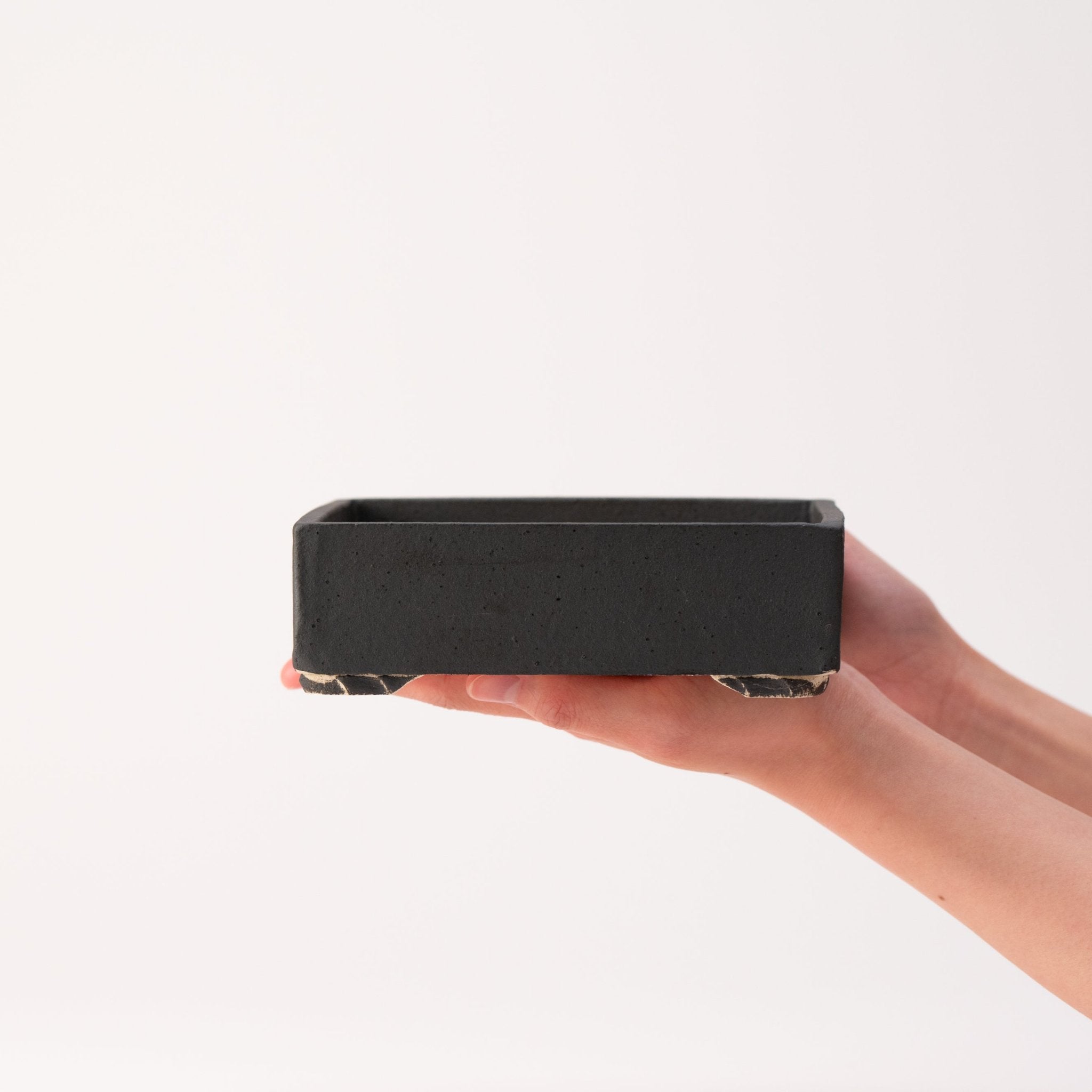 Naginowa Black square BANKO Ware Japanese Bonsai Pot 5.9in.