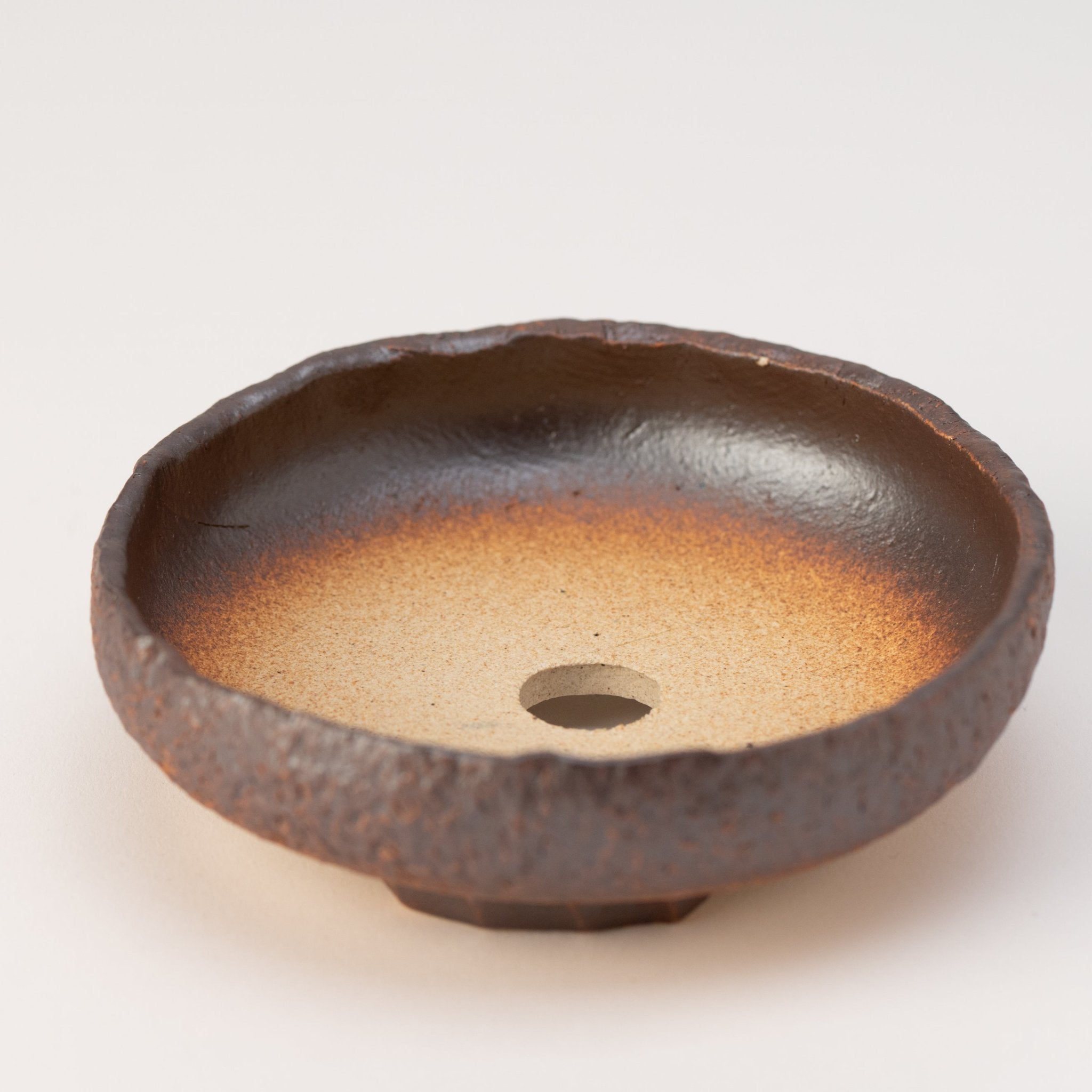 Naginowa Brown sround shape BANKO Ware Japanese Bonsai Pot 4.7in.