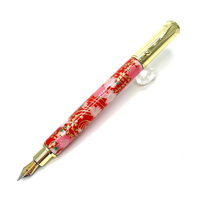 F-style Miyabina Mino Washi Yuzen Pattern Magnet Cap Fountain Pen Weeping Cherry Blossom/Red TWM2302