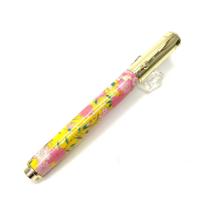 F-style Miyabina Mino Washi Yuzen Pattern Magnet Cap Fountain Pen Weeping Cherry Blossom/Yellow TWM2315