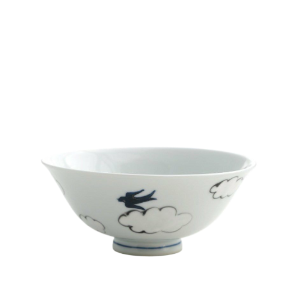 Cloud Tsubame Swallow Traditional Japanese Style Rice Bowl Porcelain