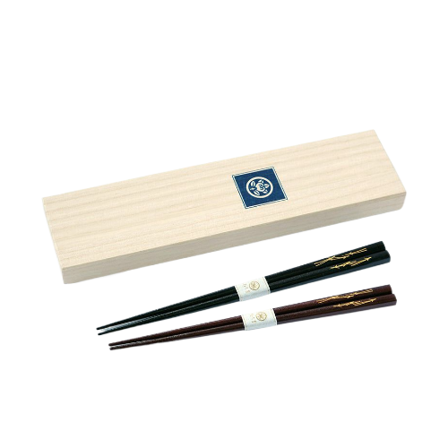 Japanese Love Pine Leaf Couples Chopsticks Set in Paulownia Box