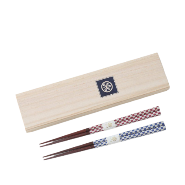 Japanese Ichimatsu Checker Pattern Chopsticks Set in Paulownia Box