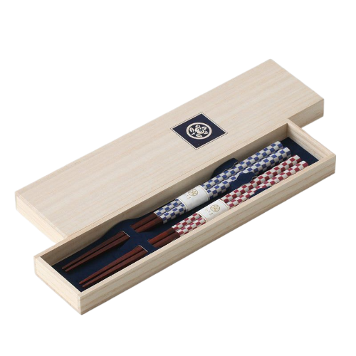 Japanese Ichimatsu Checker Pattern Chopsticks Set in Paulownia Box