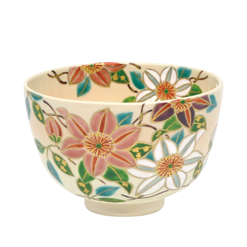 Traditional Matcha Bowl Colorful Clematis