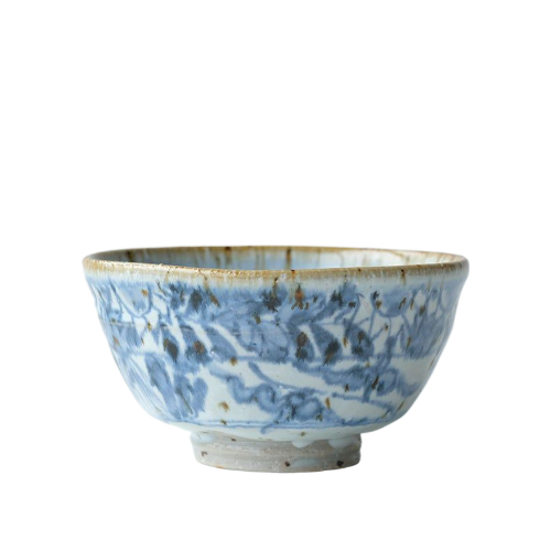 Blue Leaves Traditional Japanese Style Rice Bowl Ceramic