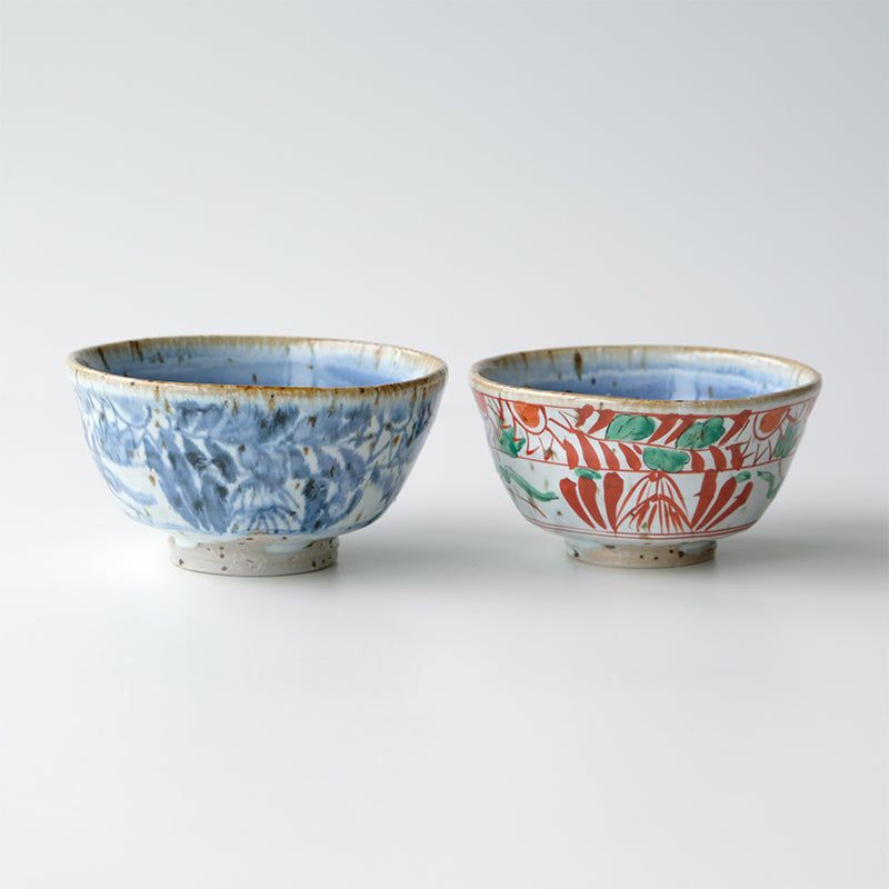 Blue Leaves Traditional Japanese Style Rice Bowl Ceramic