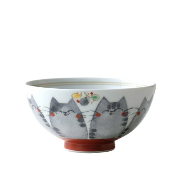 Cat Traditional Japanese Style Rice Bowl Porcelain