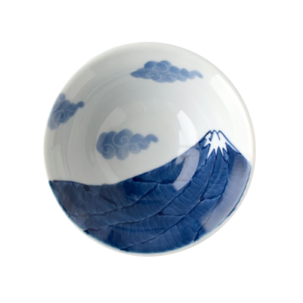 Mt Fuji Japanese Style Rice Bowl Blue Ceramic