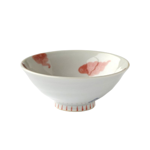 Mt Fuji Japanese Style Rice Bowl Red Ceramic