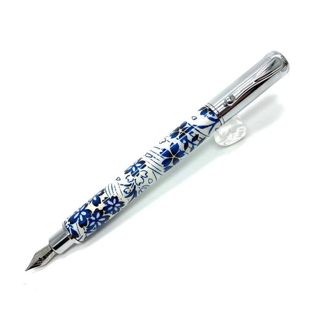 F-style Miyabina Mino Washi Yuzen Pattern Magnet Cap Fountain Pen Indigo Dye/Ryusui Sakura TWM2311