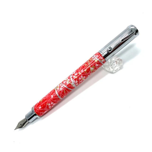 F-style Miyabina Mino Washi Yuzen Pattern Magnet Cap Fountain Pen Cherry Blossom and Hemp Leaf/Vermilion TWM2304