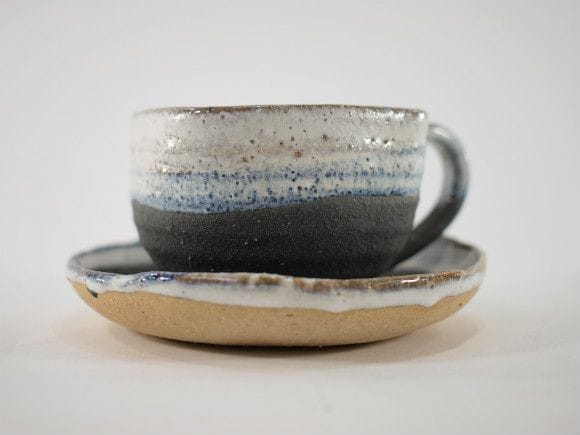Shigaraki Ware, Flowerpot Black Mud with Four-Point Coffee Plate Pot No.3