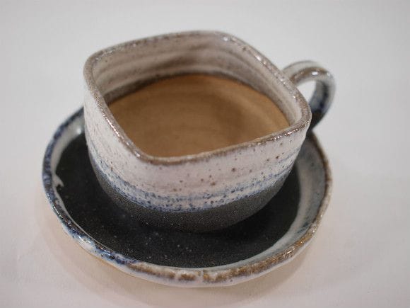 Shigaraki Ware, Flowerpot Black Mud with Four-Point Coffee Plate Pot No.3