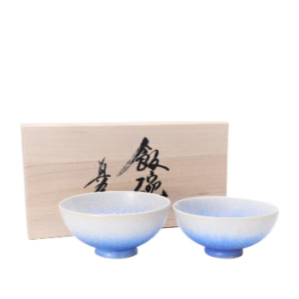 Blue Gradient Traditional Japanese Style Rice Bowl Set Ceramics