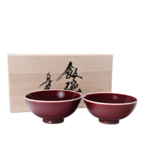 Cinnabar Burgundy Traditional Japanese Style Rice Bowl Set Ceramics