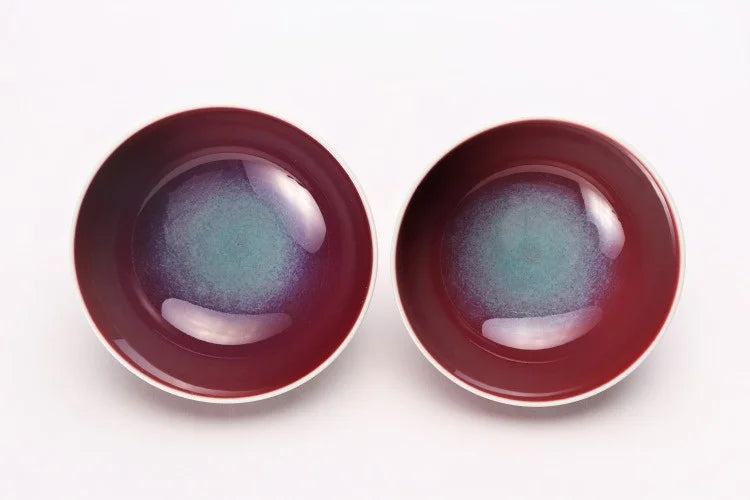 Cinnabar Burgundy Traditional Japanese Style Rice Bowl Set Ceramics