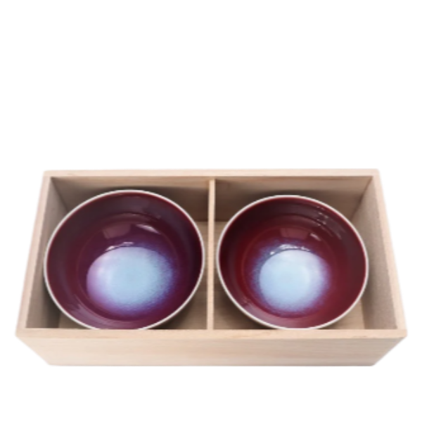 Cinnabar Burgundy Traditional Japanese Style Rice Bowl Set Ceramics