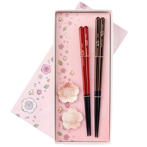 Cherry Blossom Japanese Chopsticks Set with Chopstick Rests Dishwasher Safe