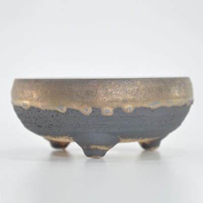 Shigaraki ware Kyuan Iron pot, gold glazed, No.5 Bonsai Pots