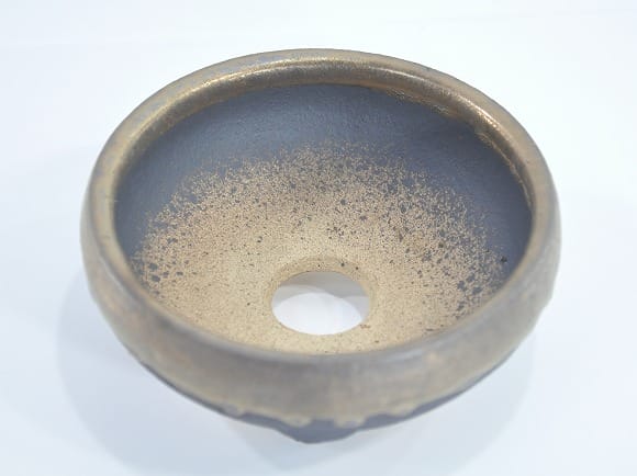 Shigaraki ware Kyuan Iron pot, gold glazed, No.5 Bonsai Pots