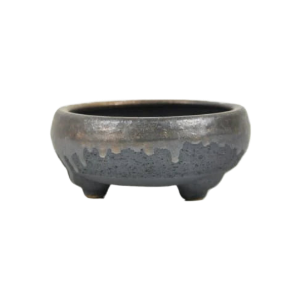 Japanese Bonsai Pot, Shigaraki ware, Kyuan iron pot, gold glazed, No.4