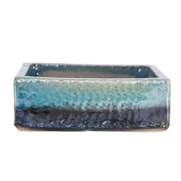 Japanese Bonsai Pot, Blue Glass Square, No.5