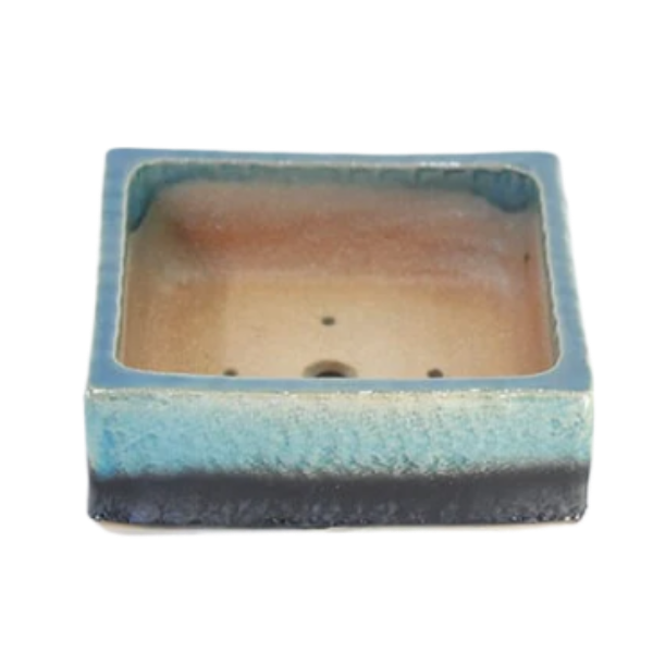 Japanese Bonsai Pot, Blue Glass Square, No.5