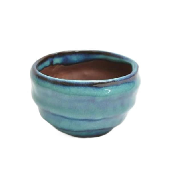 Japanese Bonsai Pot, Banko-Yaki, Turkey Blue, No.3, Round Shaped Pot