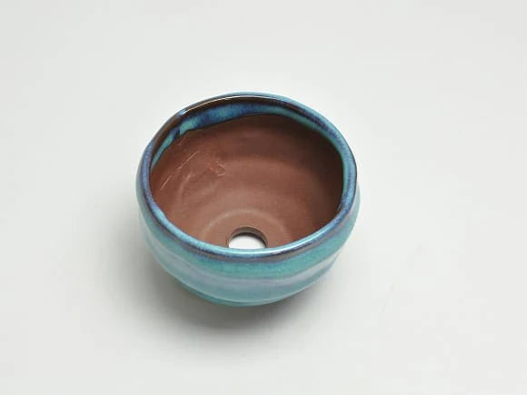 Japanese Bonsai Pot, Banko-Yaki, Turkey Blue, No.3, Round Shaped Pot