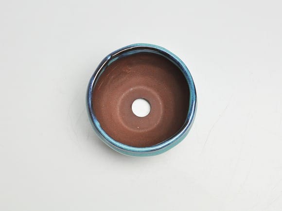 Japanese Bonsai Pot, Banko-Yaki, Turkey Blue, No.3, Round Shaped Pot