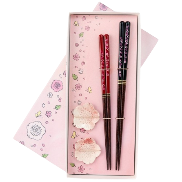 Hiyori Cherry Blossom Japanese Chopsticks Set with Chopstick Rests Dishwasher Safe