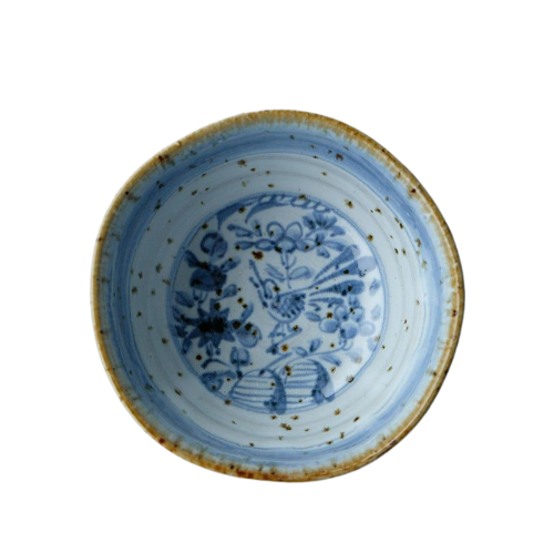 Blue Leaves Traditional Japanese Style Rice Bowl Ceramic