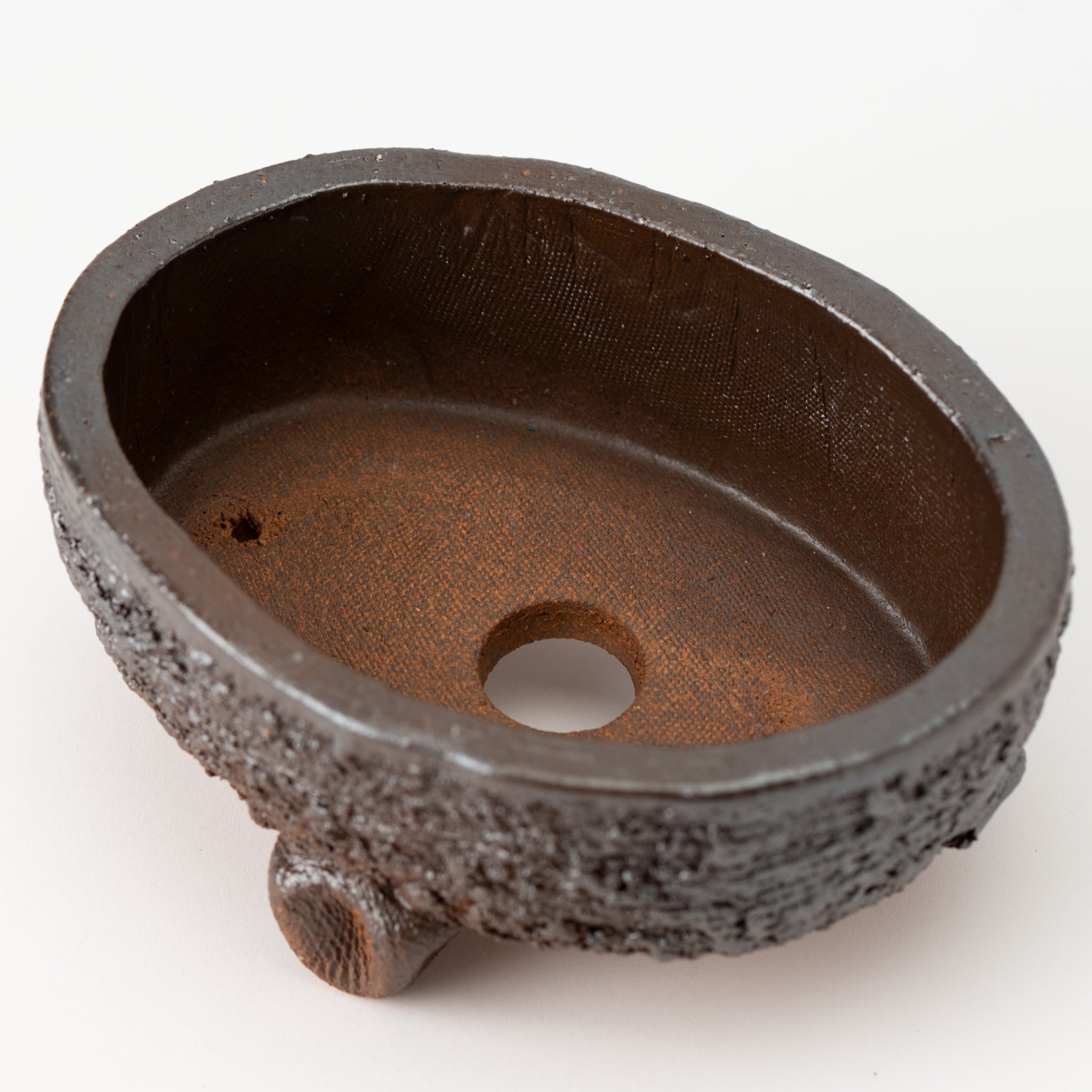 Naginowa Shigaraki Ware Flat 7 Black Glaze Japanese Bonsai Pot 7.1 in.