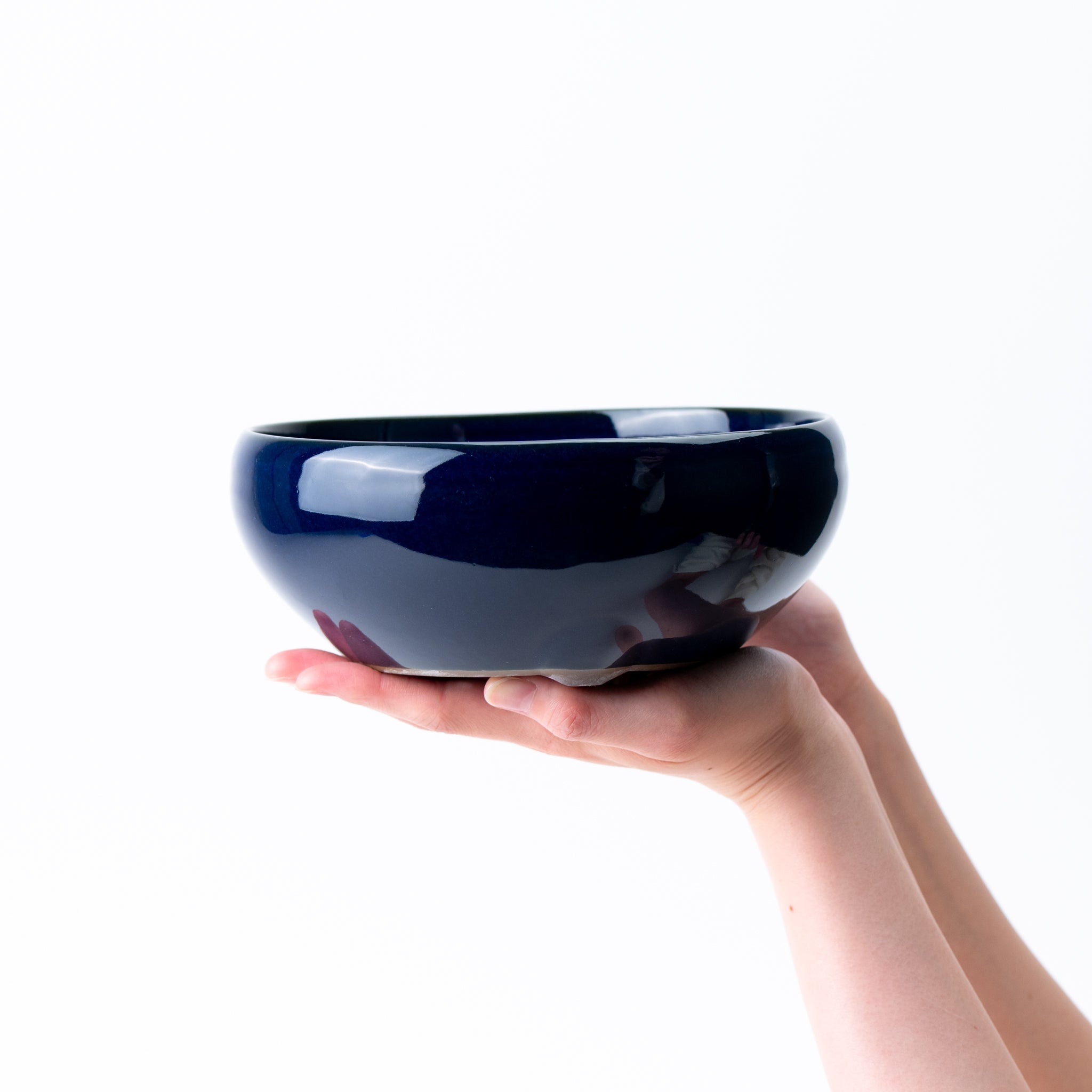 Naginowa Namako Navy Circle BANKO Ware Japanese Bonsai Pot Set of 2