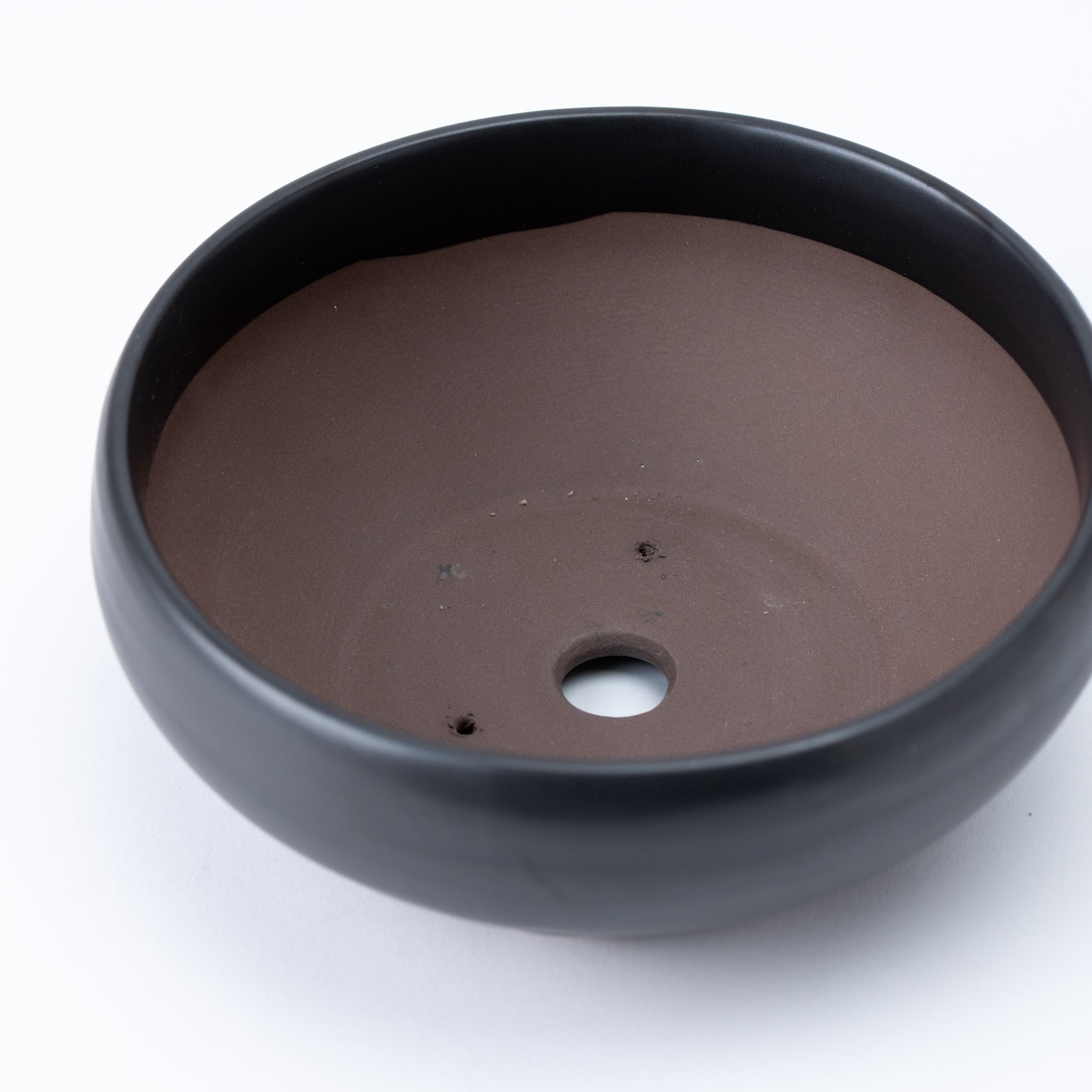 Naginowa Black Matte Circle BANKO Ware Japanese Bonsai Pot Set of 2