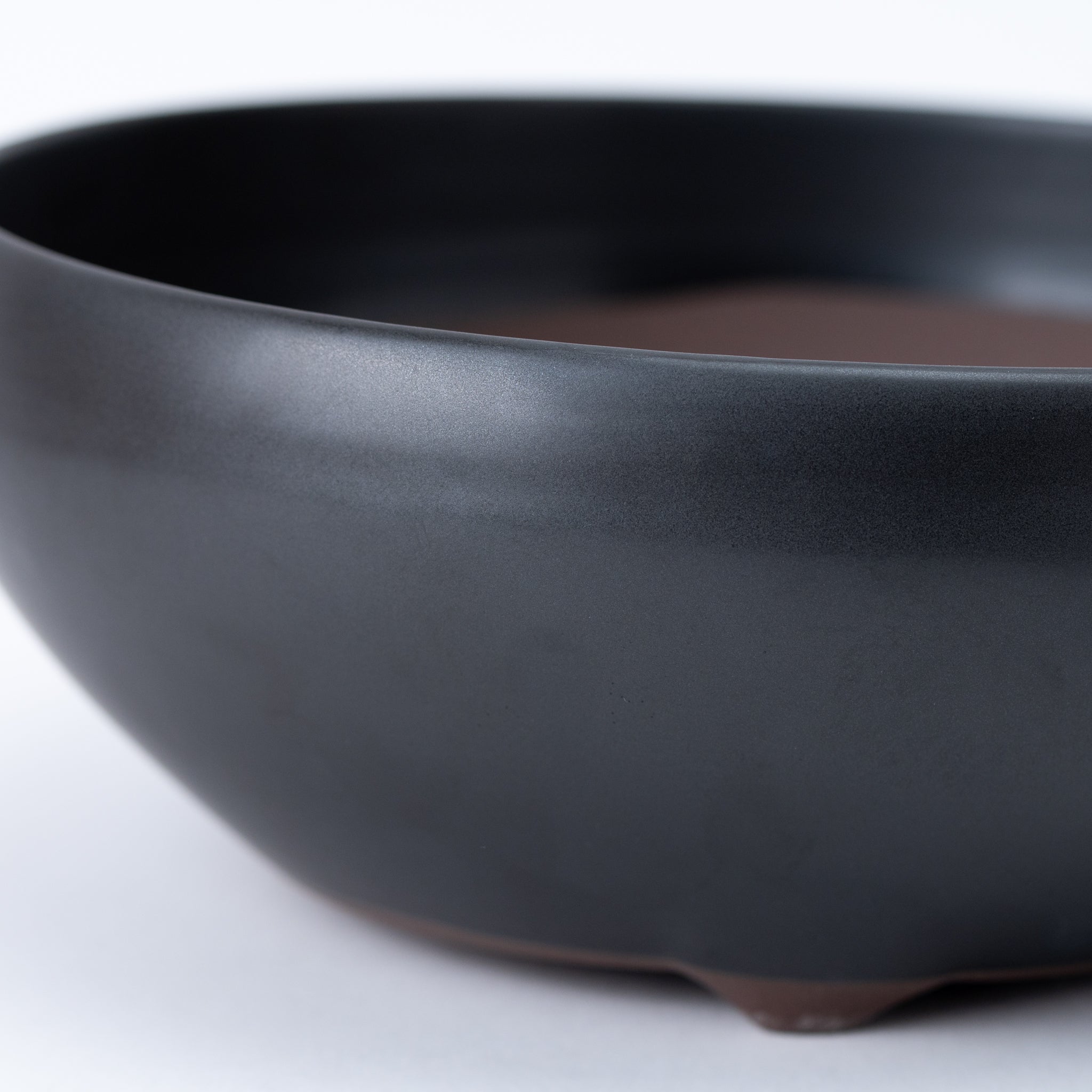 Naginowa Black Matte Circle BANKO Ware Japanese Bonsai Pot Set of 2