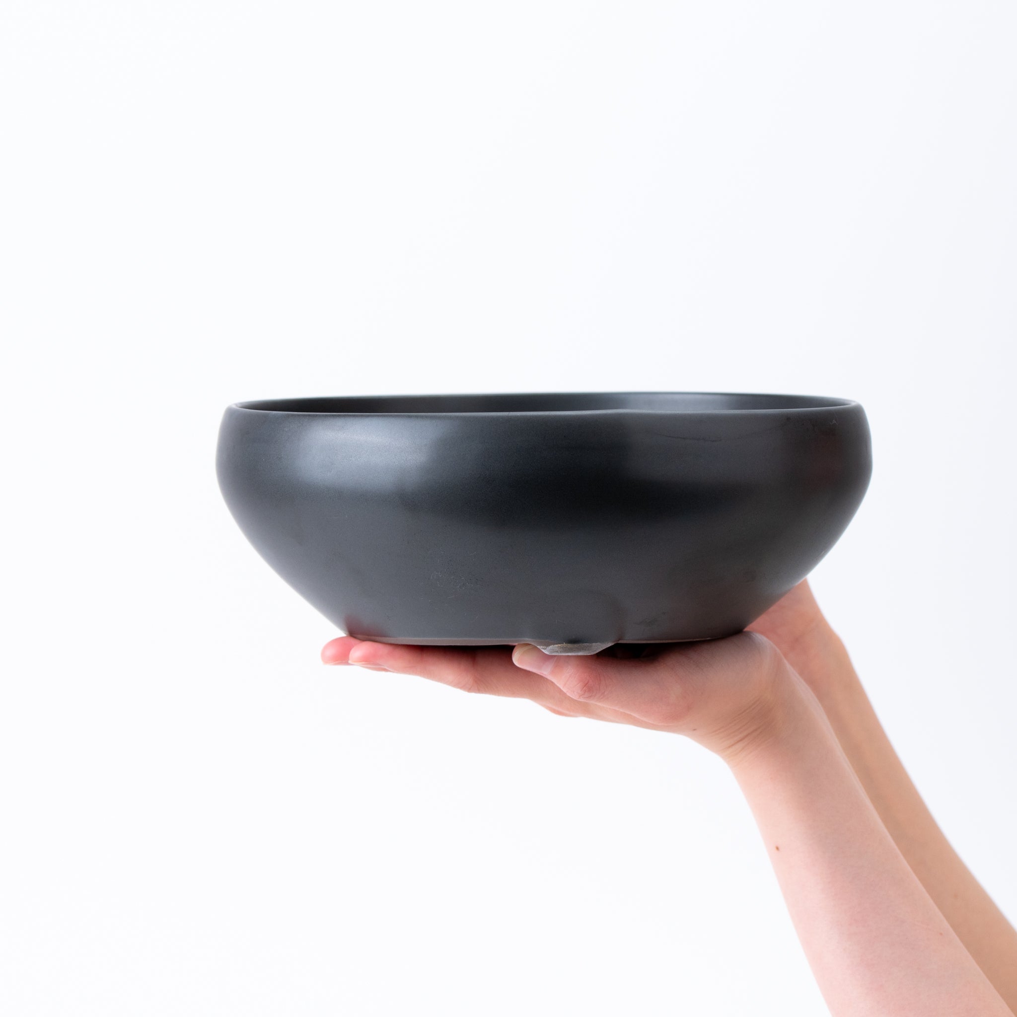 Naginowa Black Matte Circle BANKO Ware Japanese Bonsai Pot Set of 2