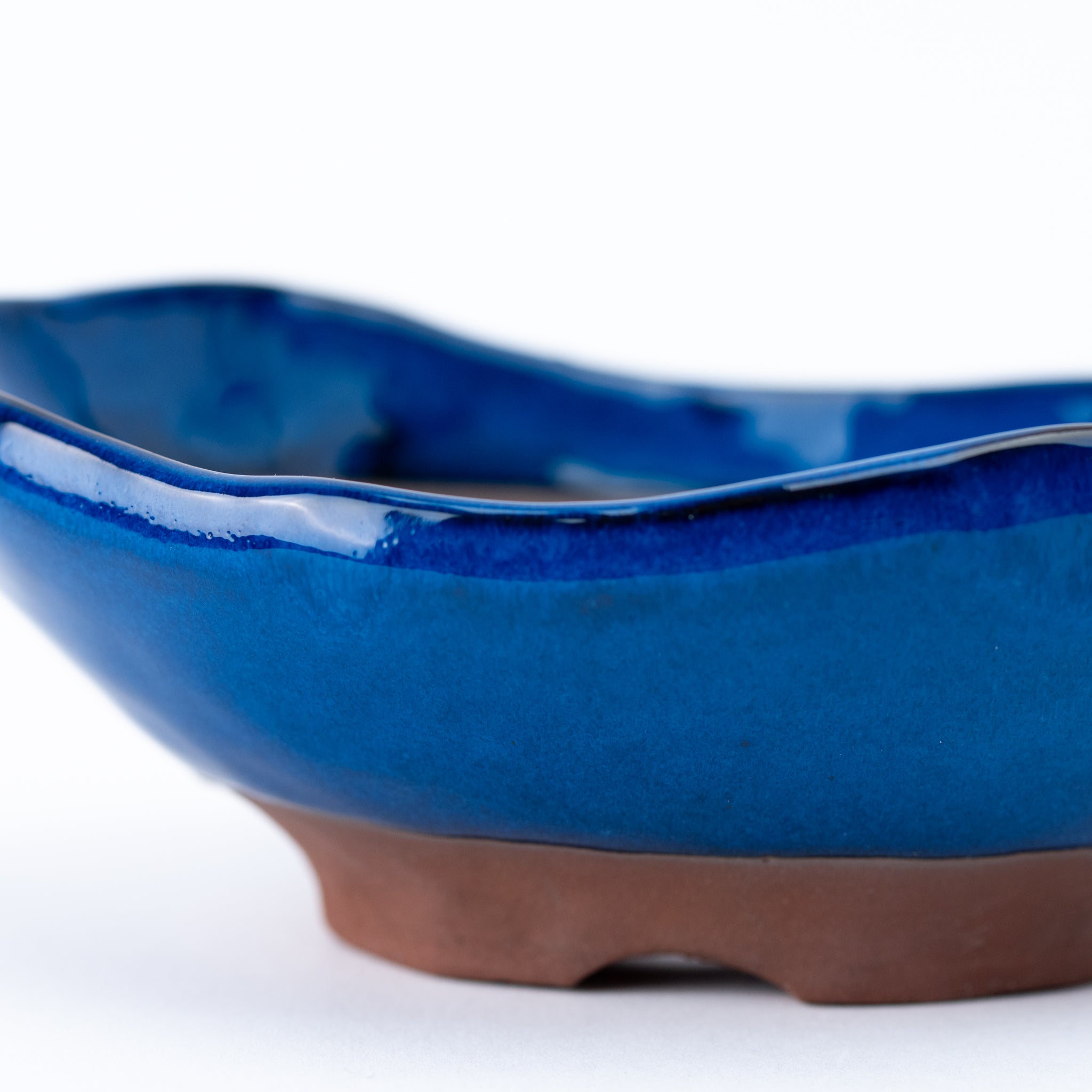 Naginowa Namako Navy Waveform BANKO Ware Japanese Bonsai Pot 5.5 in.