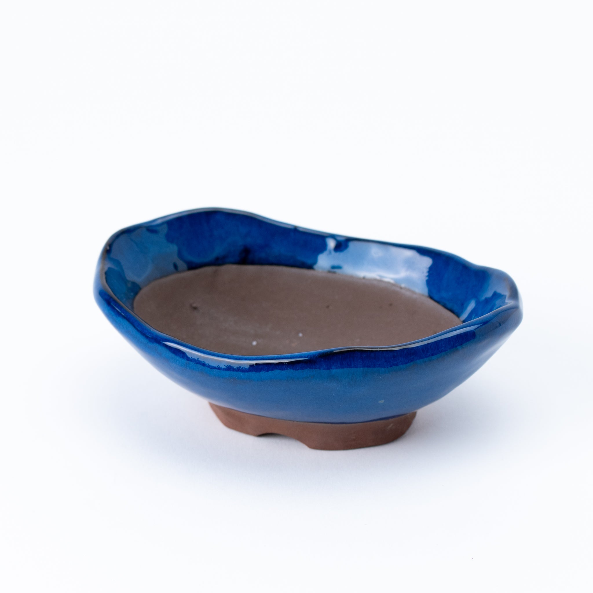 Naginowa Namako Navy Waveform BANKO Ware Japanese Bonsai Pot 5.5 in.