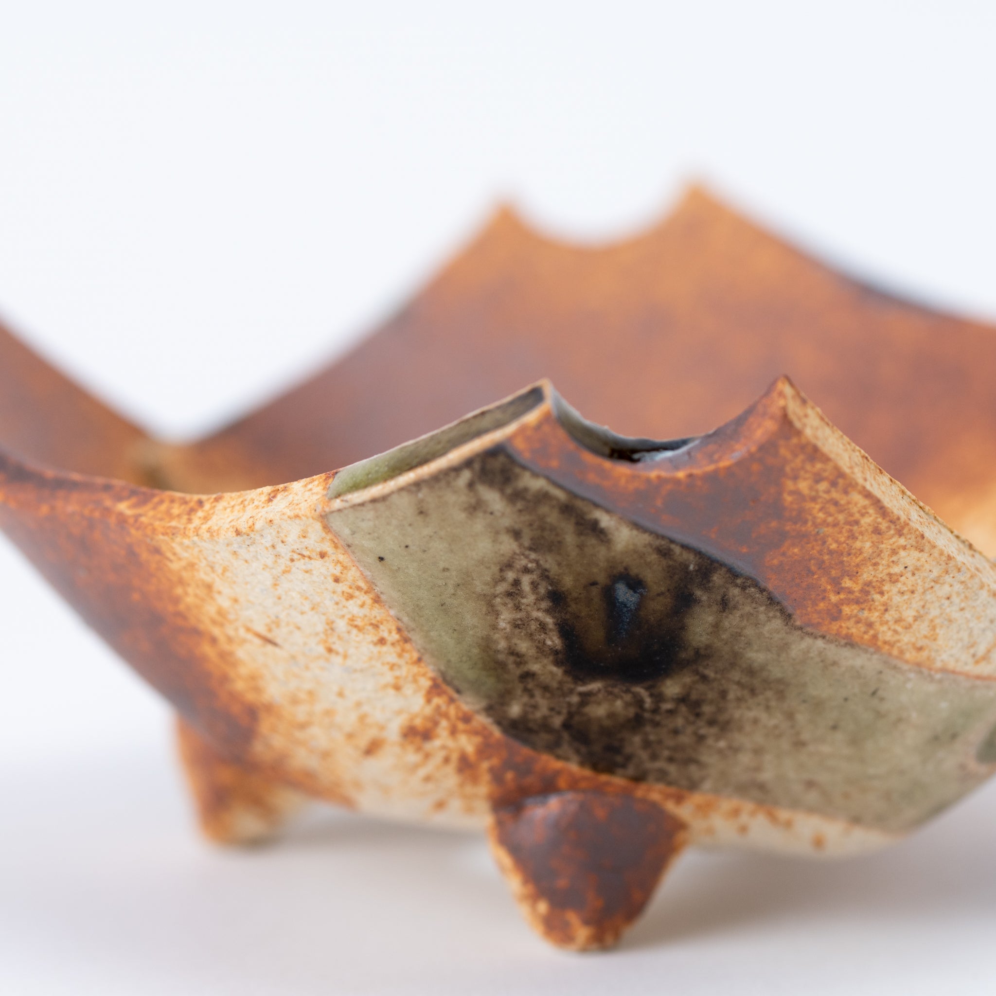 Naginowa Brown and Beige Without Corners BANKO Ware Japanese Bonsai Pot 4.7 in.