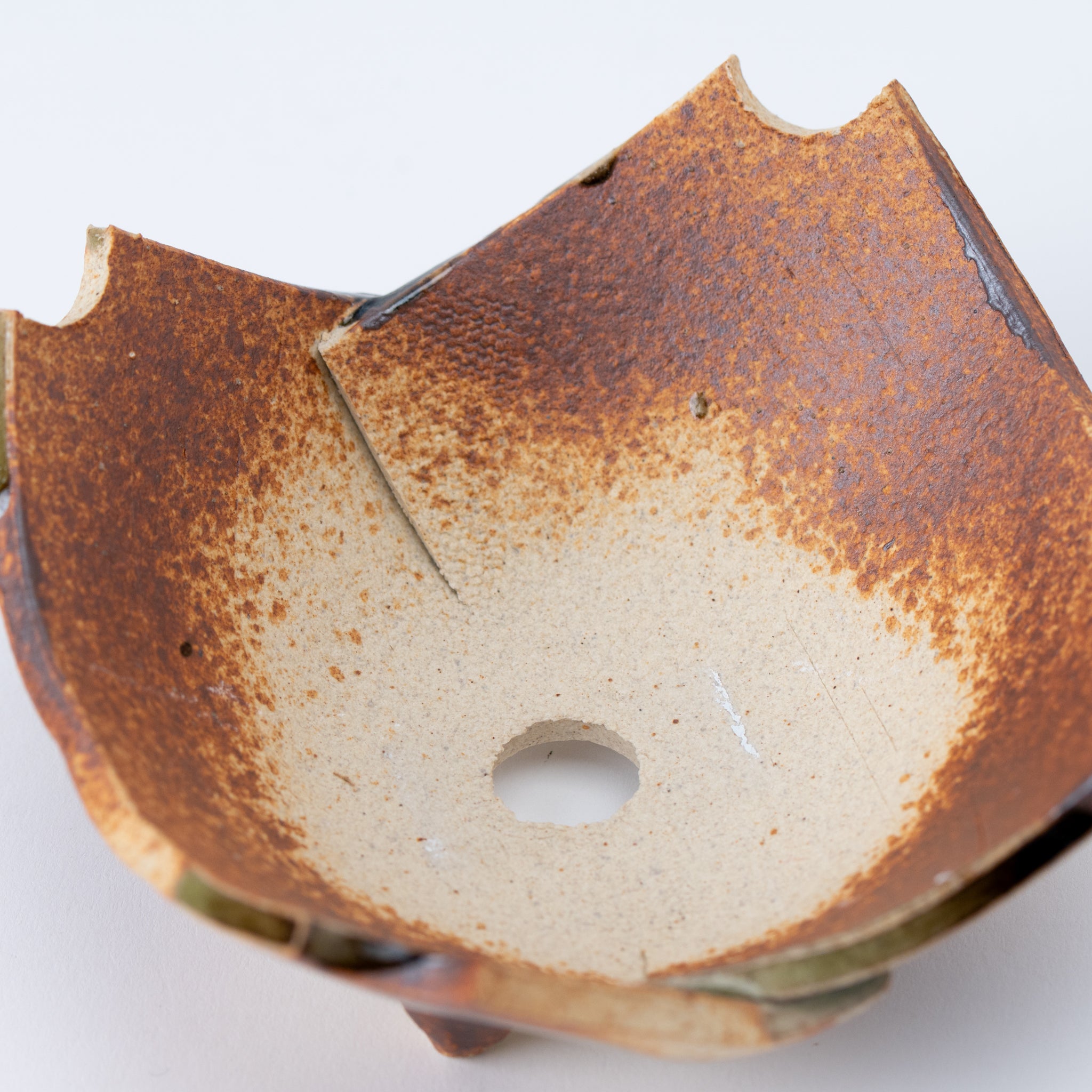 Naginowa Brown and Beige Without Corners BANKO Ware Japanese Bonsai Pot 4.7 in.