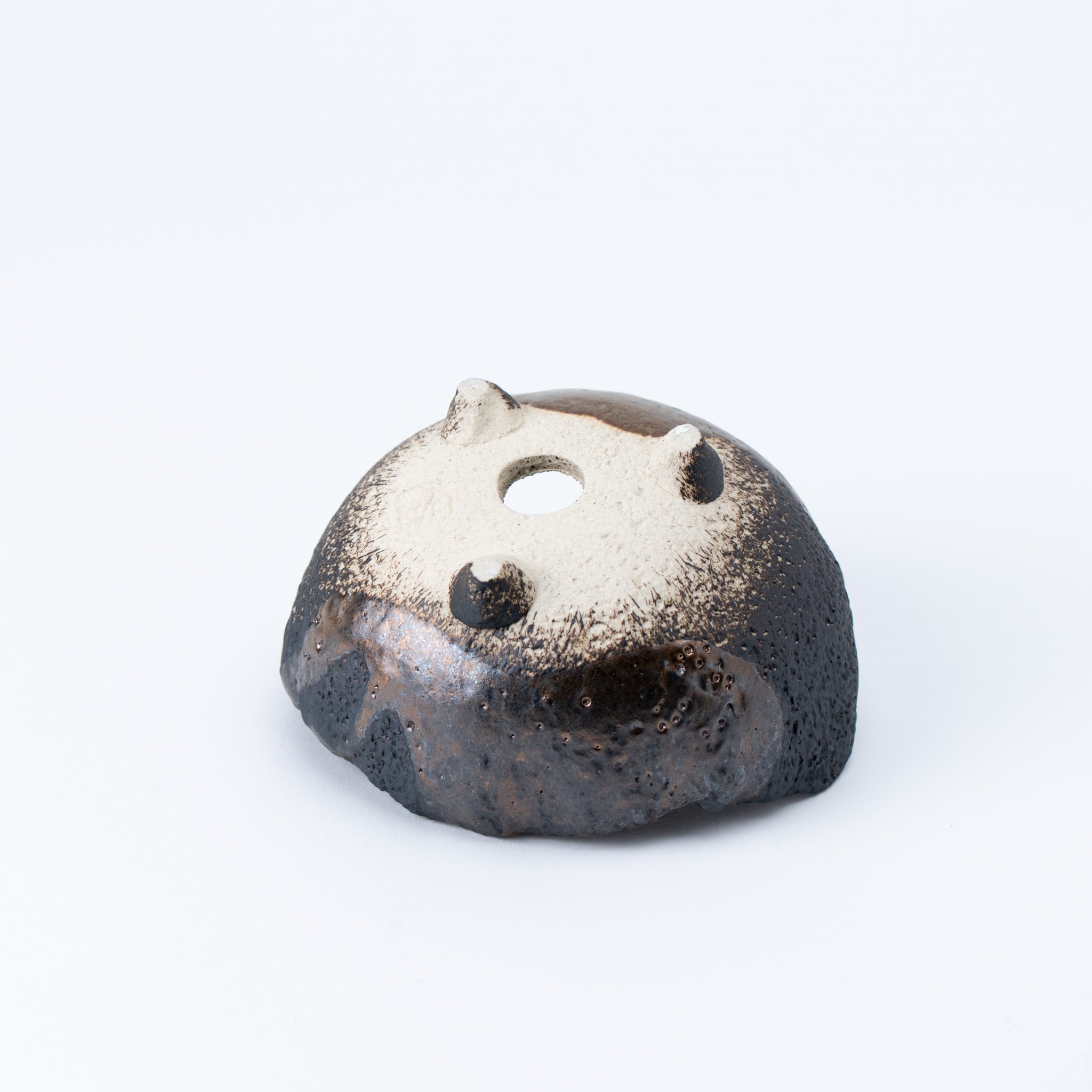 NAGINOWA Black Gold Two Horns BANKO Ware Japanese Bonsai Pot 4.78 in.