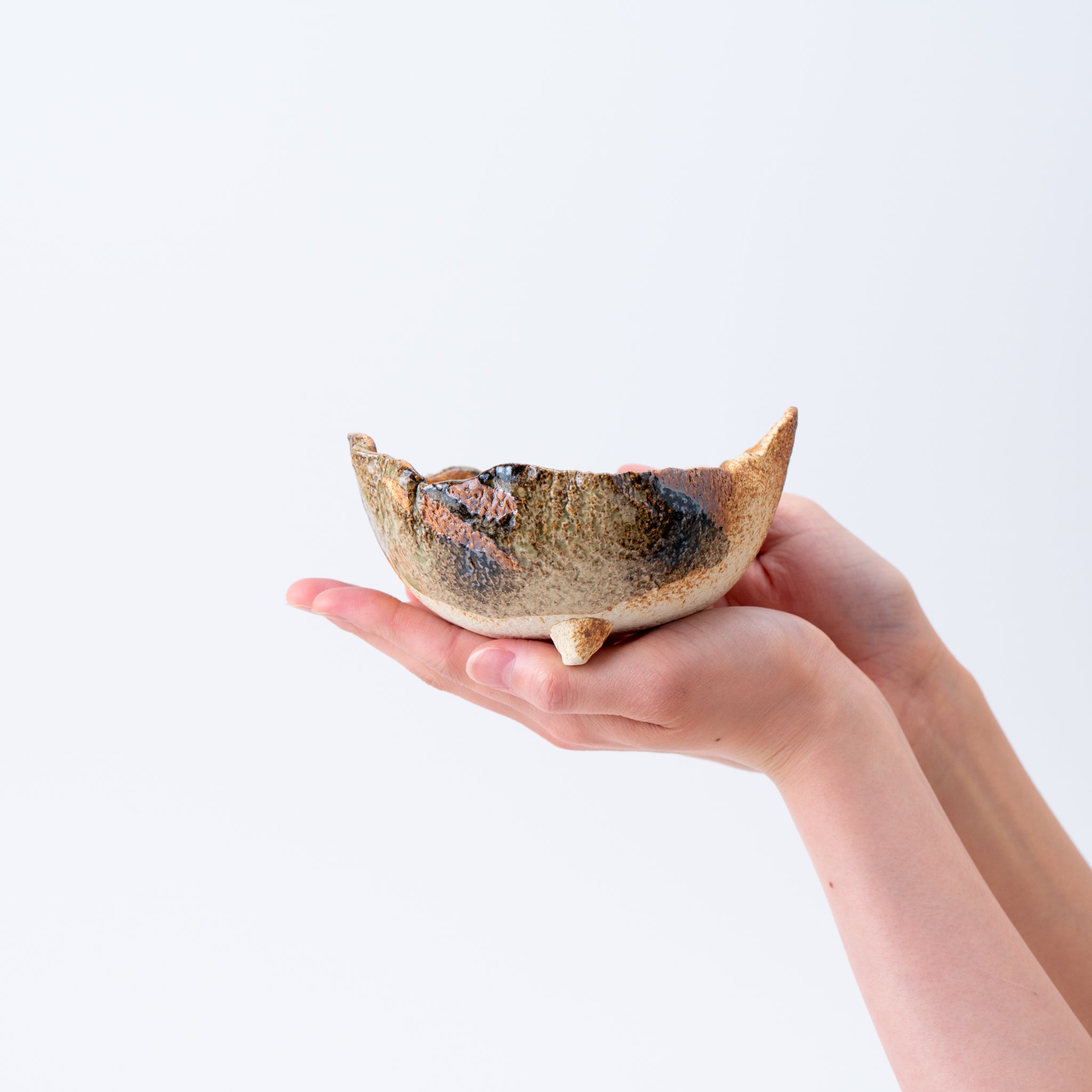 NAGINOWA Brown Two Horns BANKO Ware Japanese Bonsai Pot 4.78 in.