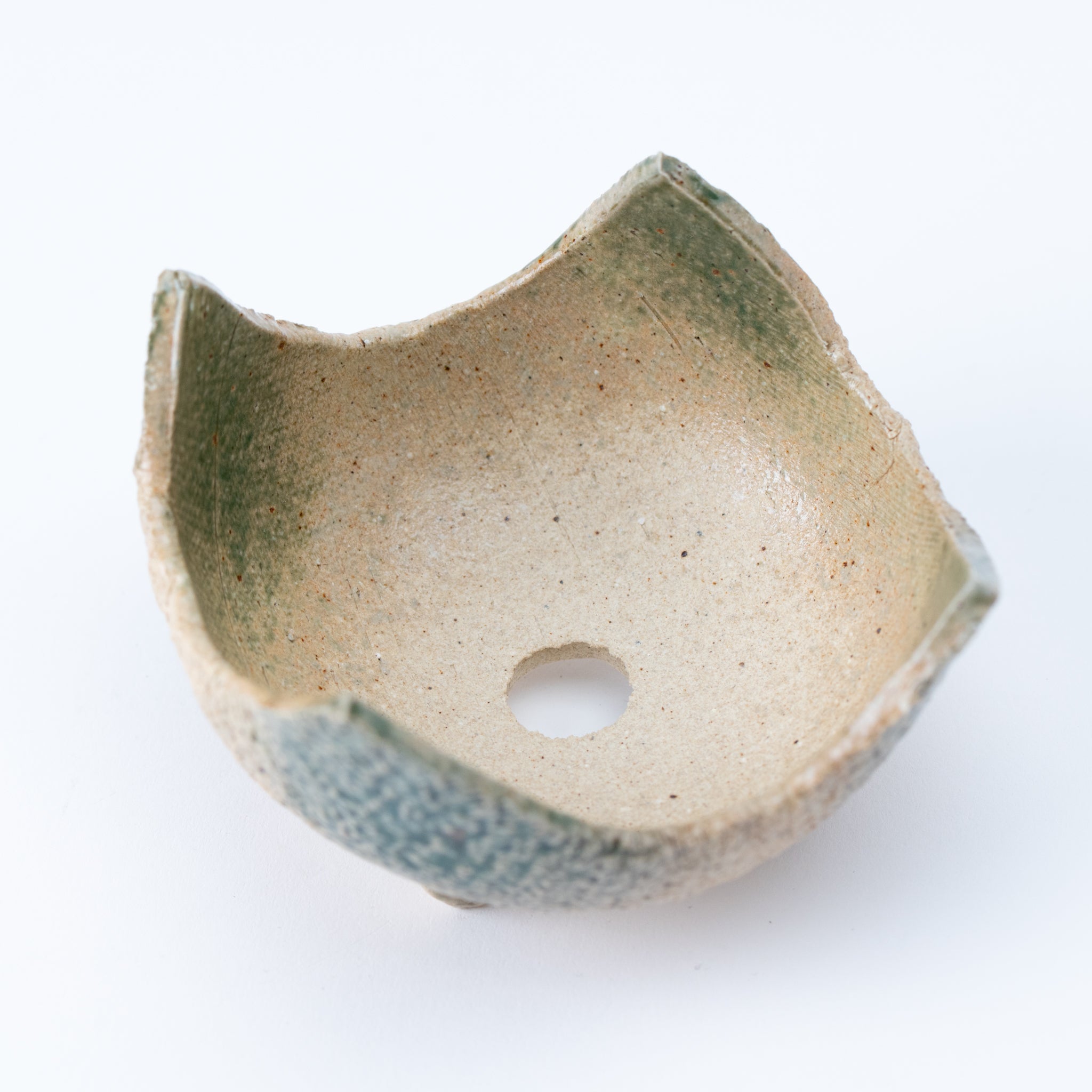 NAGINOWA Beige Green Crown BANKO Ware Japanese Bonsai Pot 4.1 in.