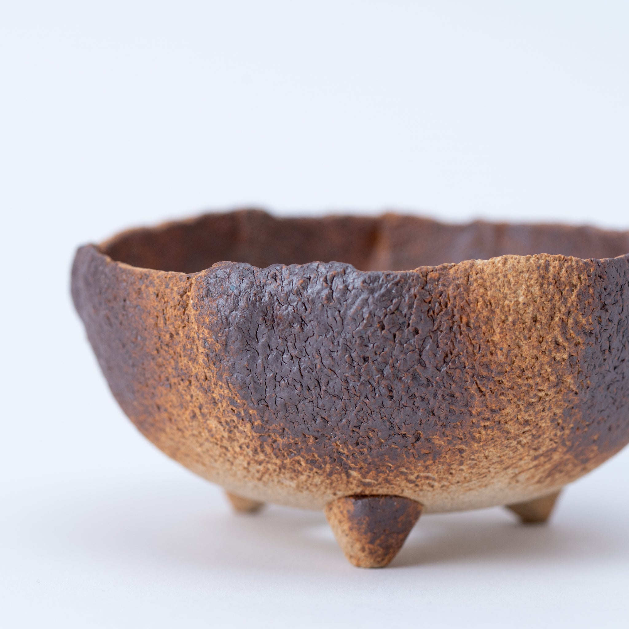 NAGINOWA Brown Striped Pattern BANKO Ware Japanese Bonsai Pot 4.3 in.