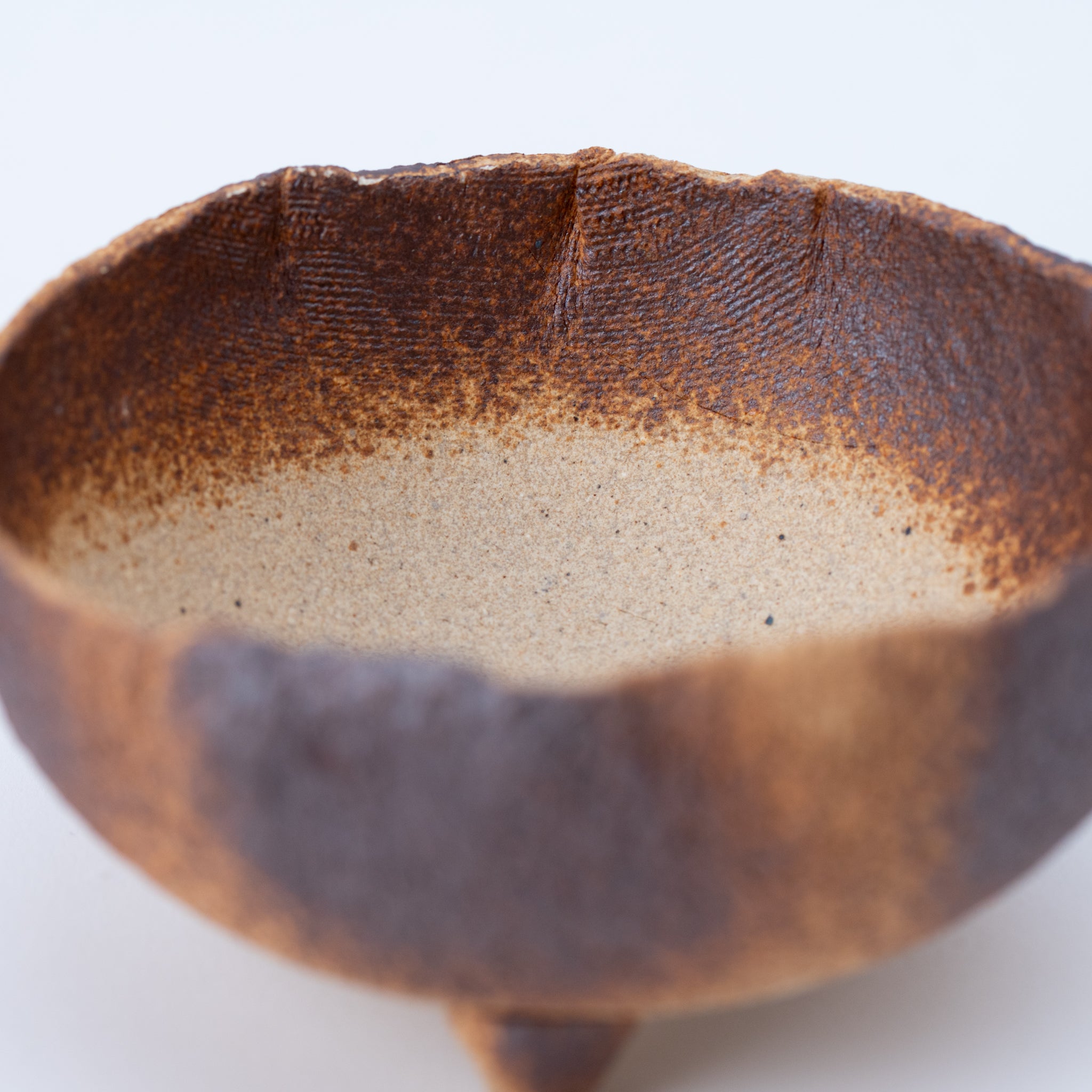NAGINOWA Brown Striped Pattern BANKO Ware Japanese Bonsai Pot 4.3 in.