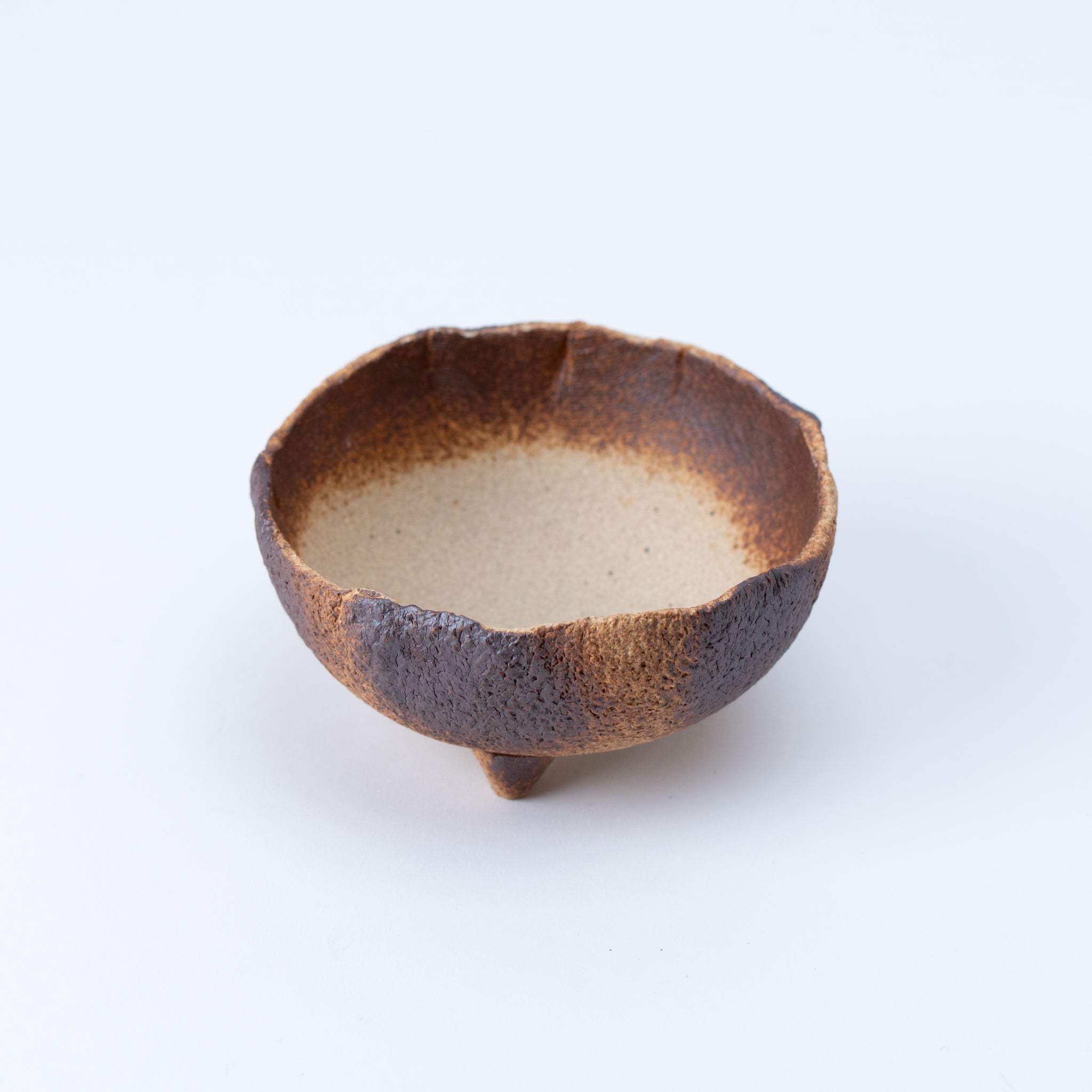 NAGINOWA Brown Striped Pattern BANKO Ware Japanese Bonsai Pot 4.3 in.