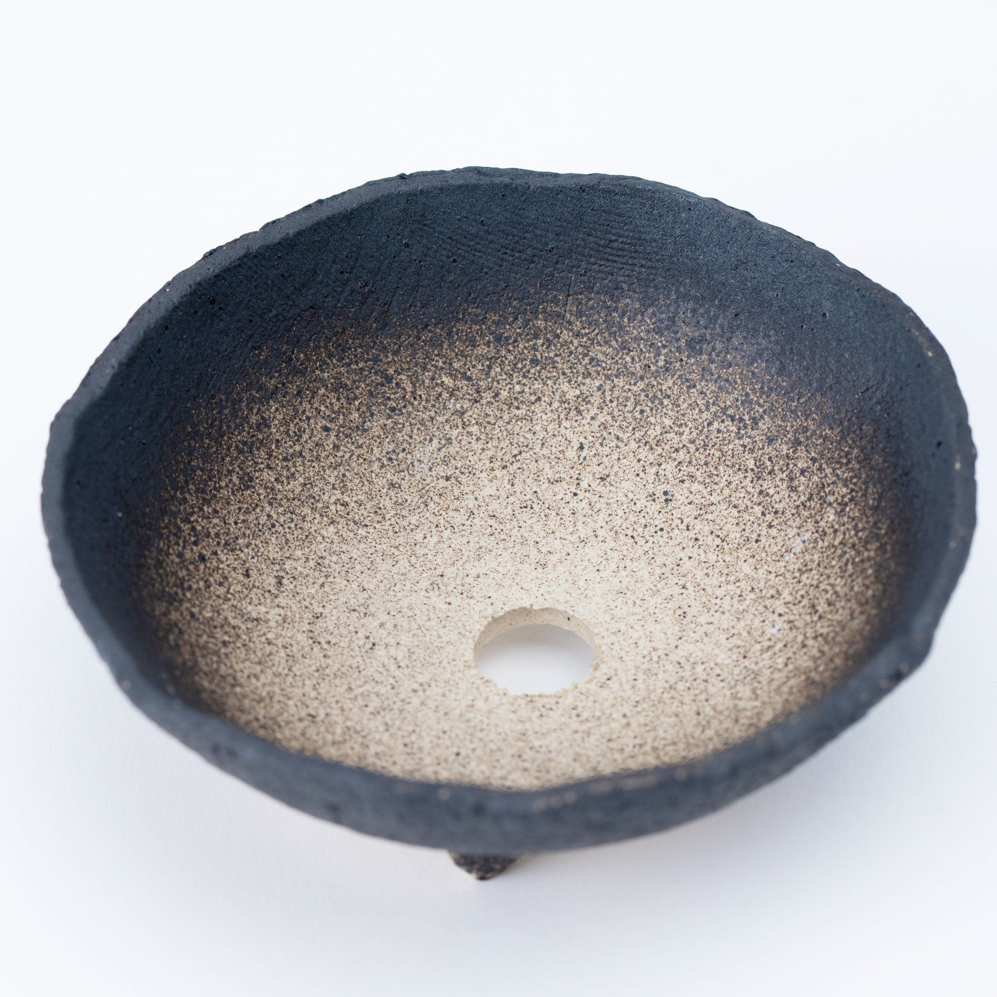 NAGINOWA Black Simple Circle BANKO Ware Japanese Bonsai Pot 4.7 in.